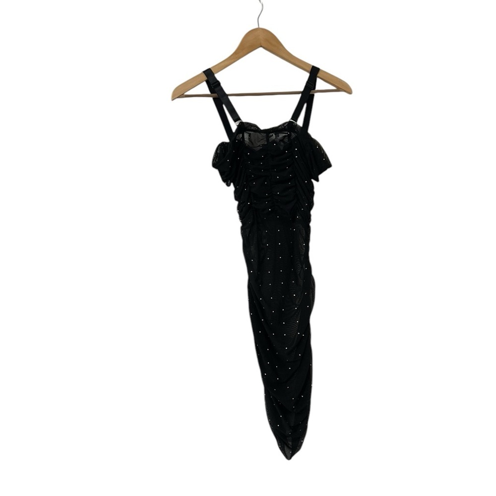 DANIELLE GUIZIO Lynx Rhinestone Crystal Mesh Ruched Mini Dress - Picture 3 of 8